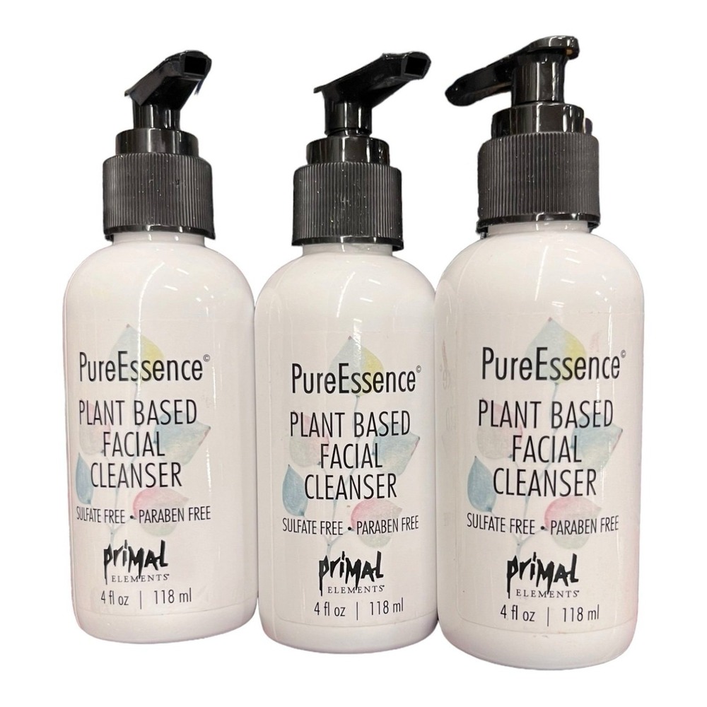 Primal Elements Pure‎ Essence Plant Based Facial Cleanser (3) 4 oz Bottles New